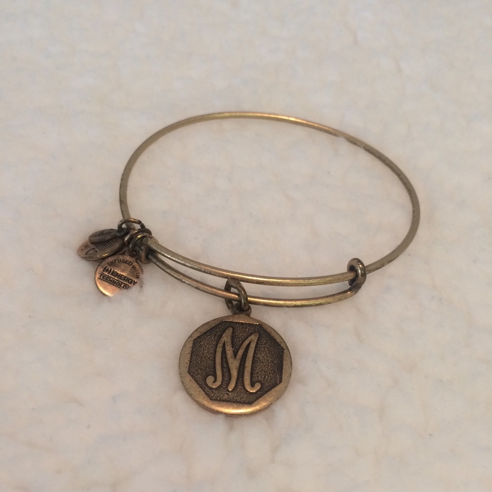 Alex and Ani Gold M Charm Bangle